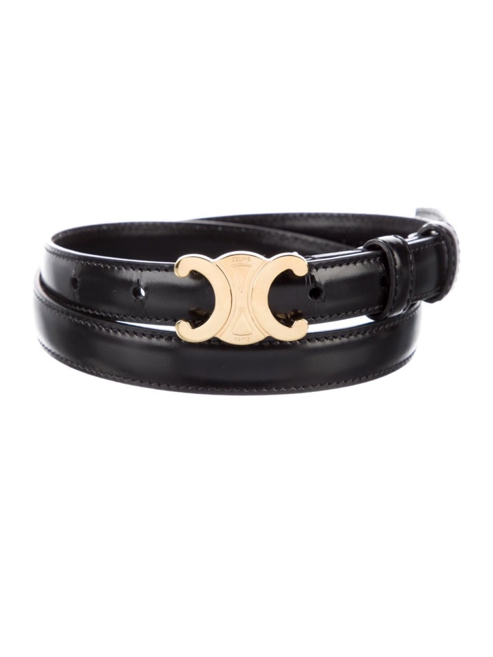 Celine Black Leather Belt with Gold Double C Buckle